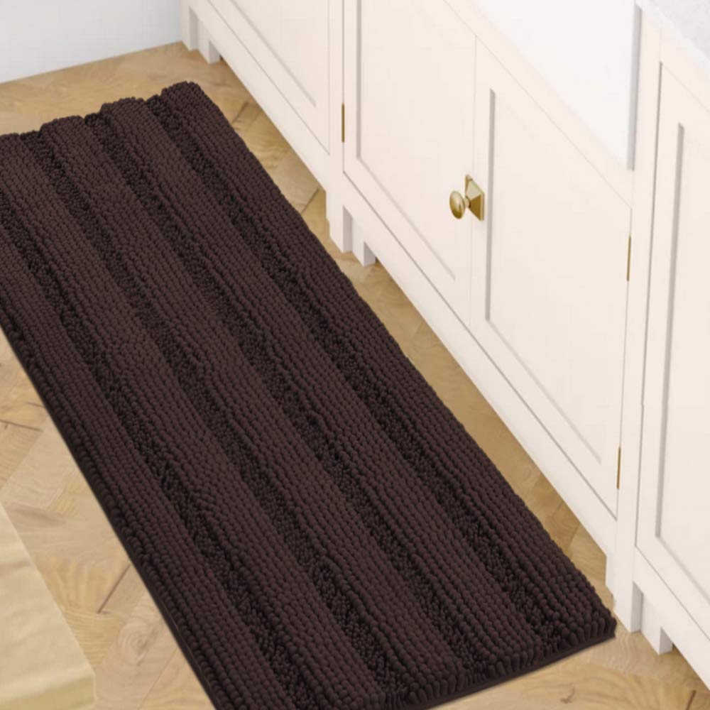 PrimeBeau Luxury Chenille Striped Bath Mats Set | Ultra Thick & Absorbent Non Slip Rugs 47“ x 17"