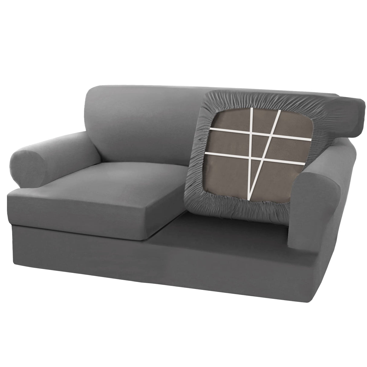 PrimeBeau 3 Pieces T Cushion Loveseat Slipcovers Couch Cover for 2 Cushion Couch Non Slip Super Stretch Soft Washable Furniture Protector with 2 Individual T Cushion Covers