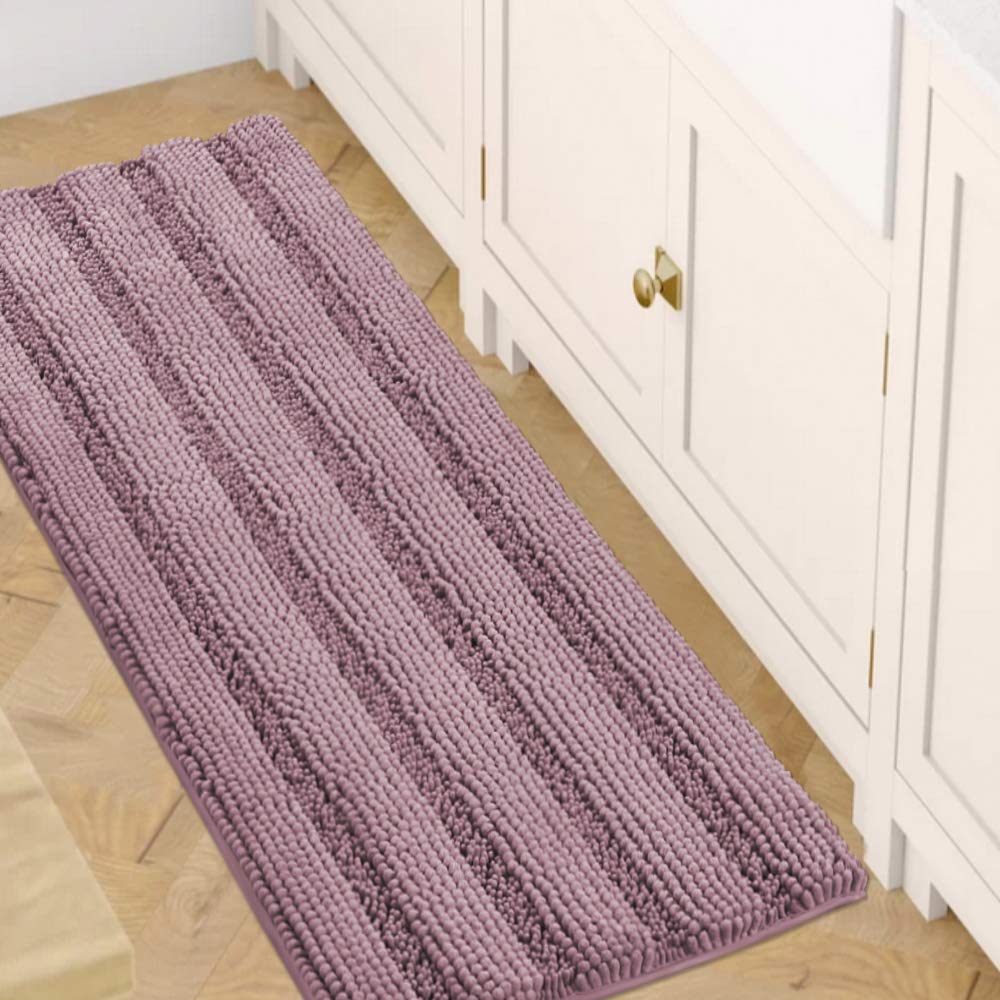 PrimeBeau Luxury Chenille Striped Bath Mats Set | Ultra Thick & Absorbent Non Slip Rugs 47“ x 17"