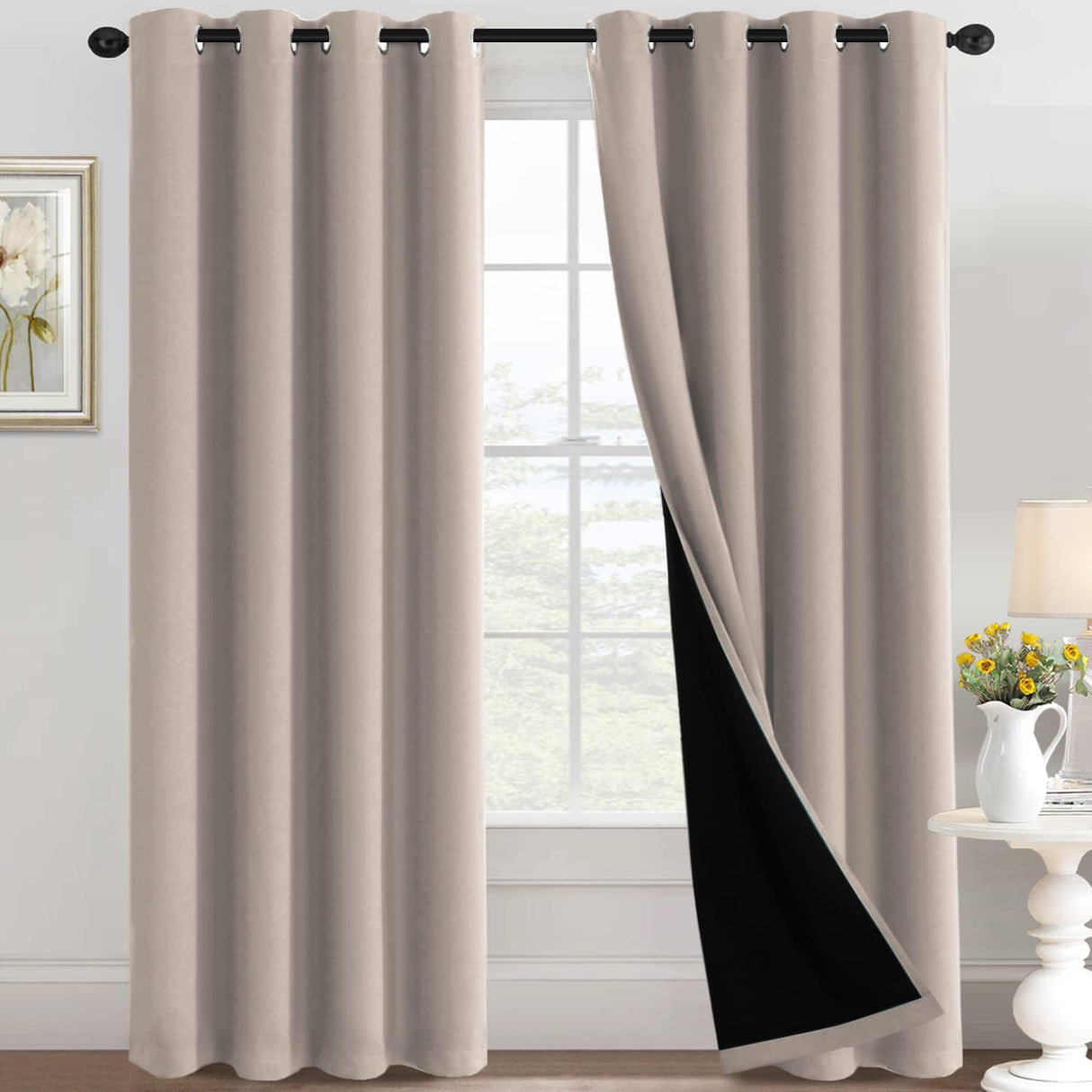 H.Versailtex Blackout Curtains for Bedroom with Black Liner 1 Panel