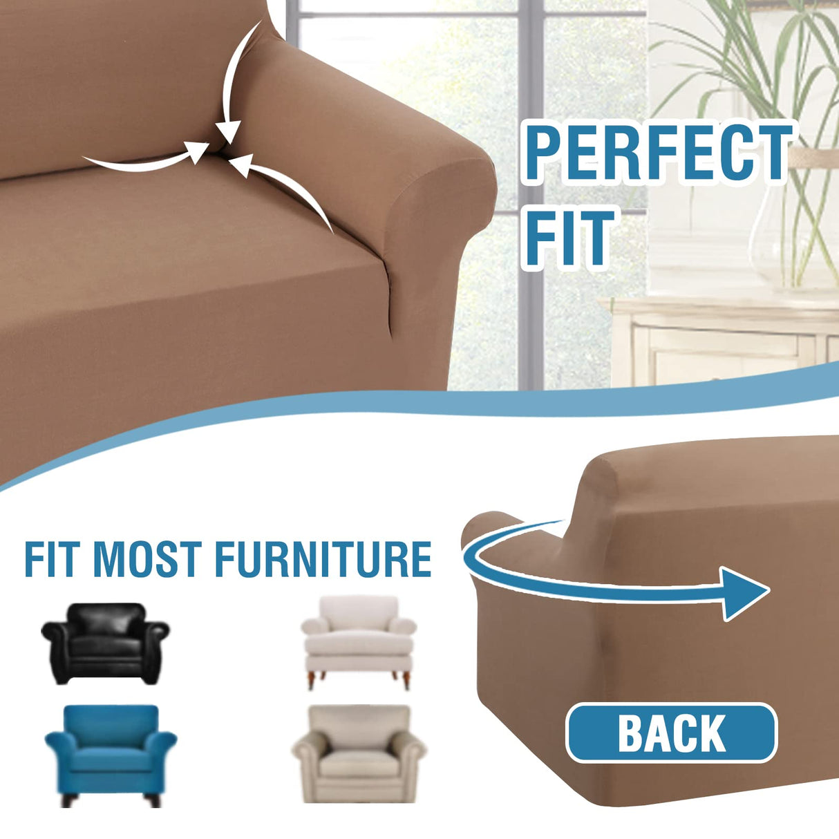 PrimeBeau 2023 Version Armchair Cover 1-Piece Stretch Couch Covers for 1 Cushion Couch Sofa Cover Spandex Non Slip Soft Form Fit Furniture Protector with Elastic Bottom