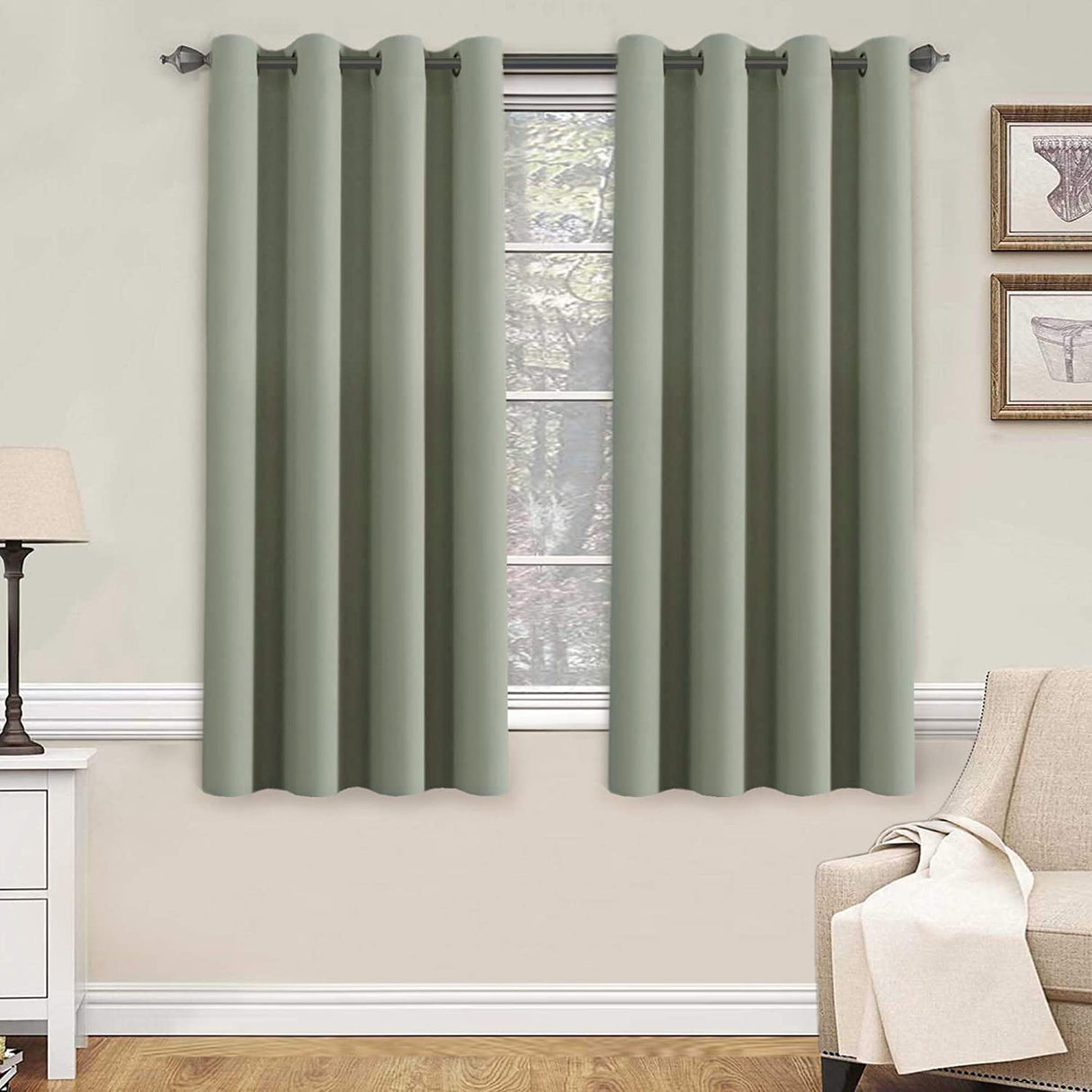 PrimeBeau Blackout Grommet Solid Color Curtain Set of 2 Panels, W52" Short
