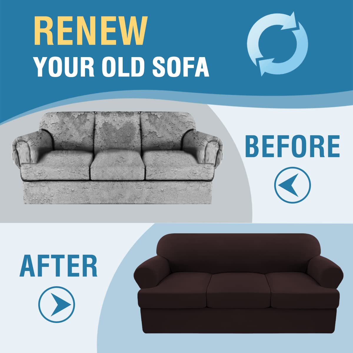 PrimeBeau 4 Pieces T Cushion Sofa Slipcovers Couch Cover for 3 Cushion Couch Non Slip Super Stretch Soft Washable Furniture Protector with 3 Individual T Cushion Covers