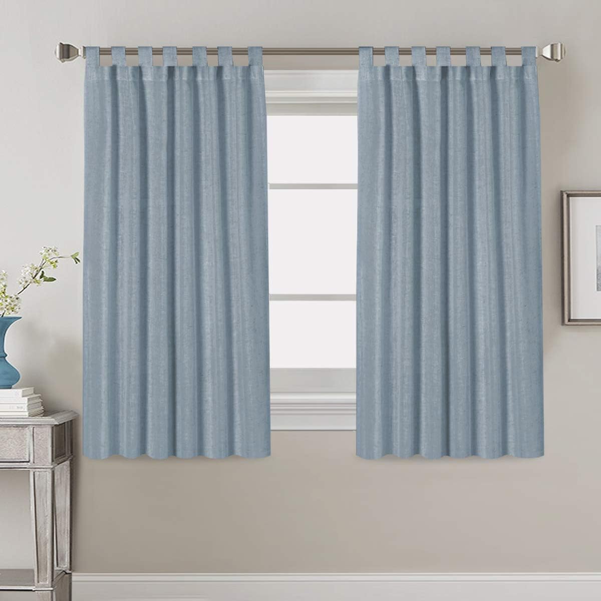 PrimeBeau Natural Linen Mix Tab Top Curtains, Light Filtering Panels (Set of 2)
