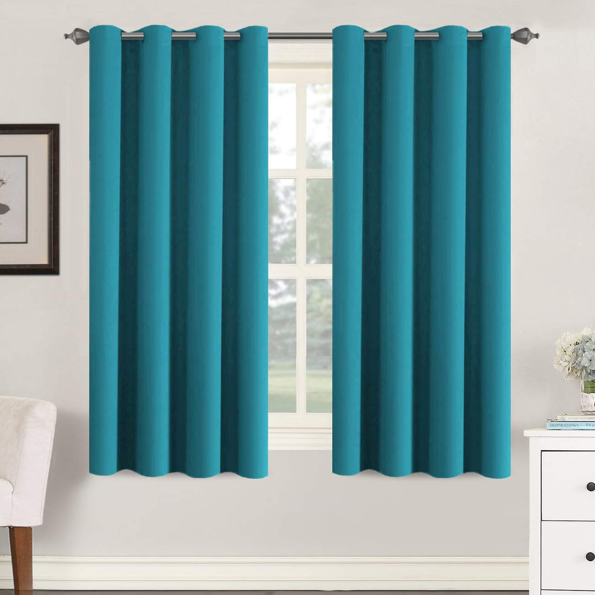 PrimeBeau Blackout Grommet Solid Color Curtain Set of 2 Panels, W52" Short