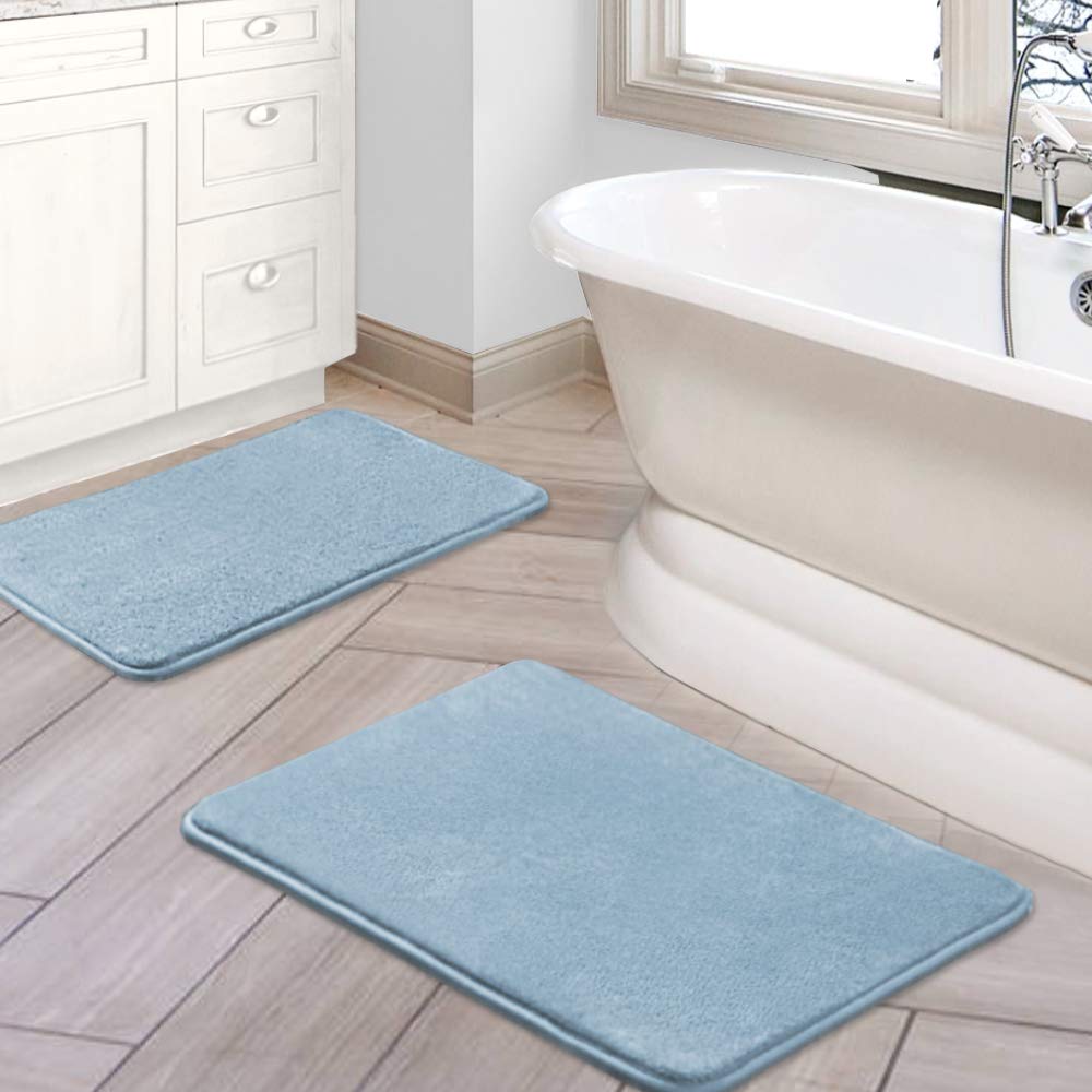 PrimeBeau Luxurious Memory Foam Bath Mat, Flannel Velvety Bath Mat Luxury Extra Soft and Absorbent Non Slip Rugs(Set of 2)