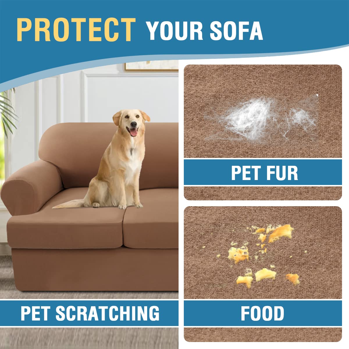 PrimeBeau 4 Pieces T Cushion Sofa Slipcovers Couch Cover for 3 Cushion Couch Non Slip Super Stretch Soft Washable Furniture Protector with 3 Individual T Cushion Covers