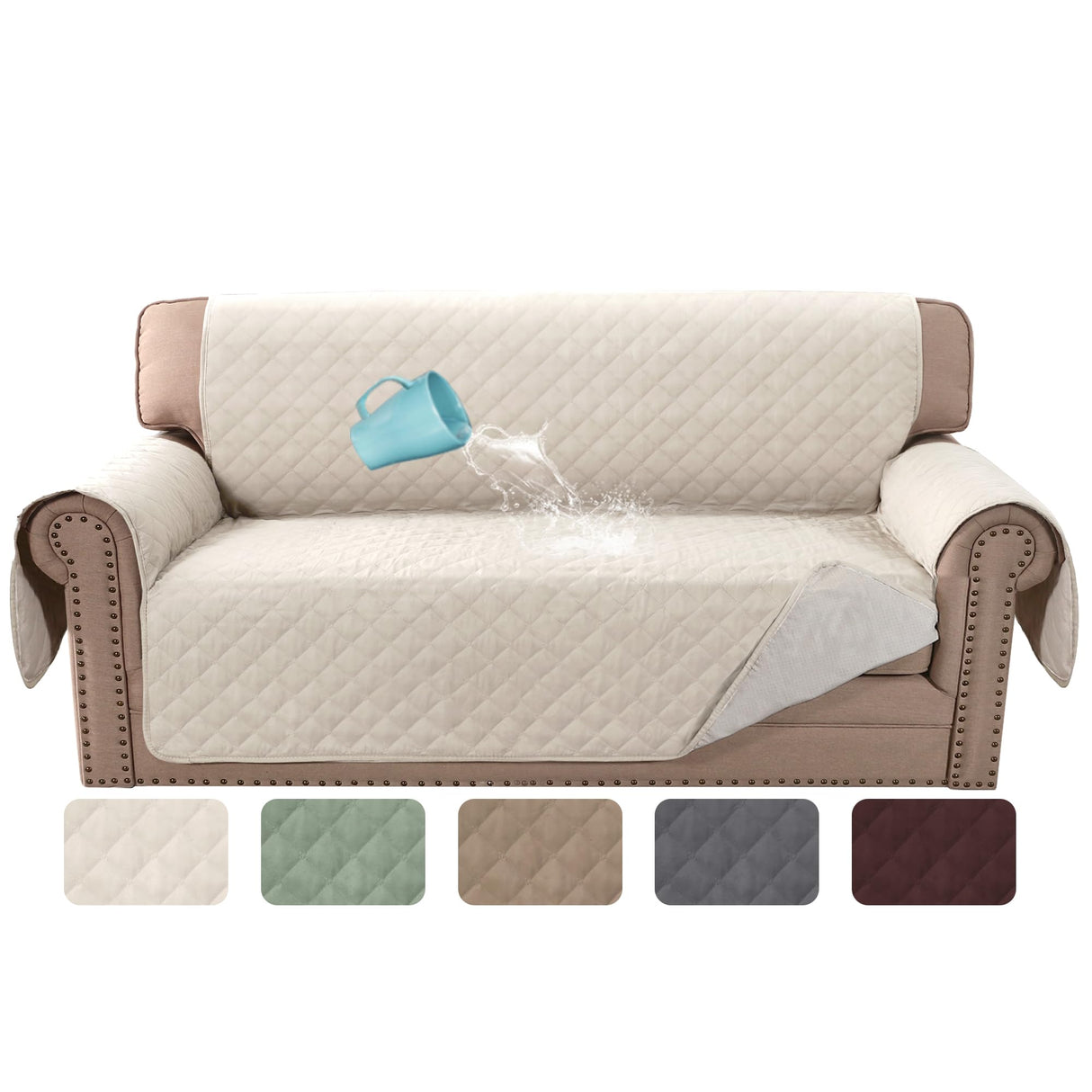 PrimeBeau 100% Waterproof Loveseat Slipcover Furniture Protector for Pets Kids with Non-Skid Backing, Unique Decor and Easy Care