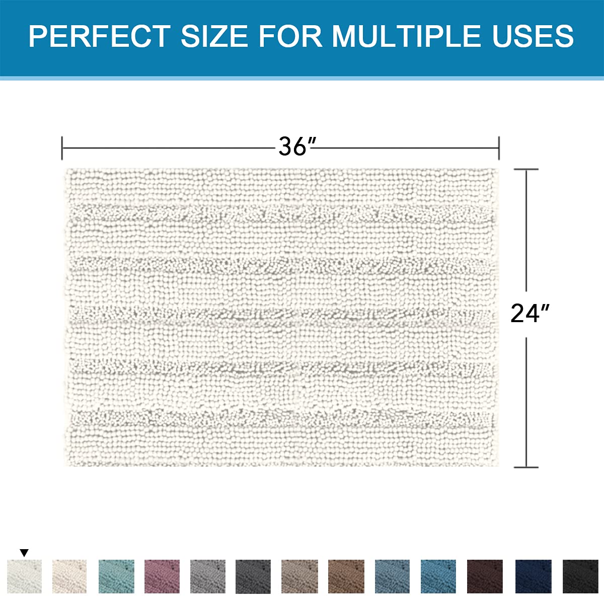 PrimeBeau Luxury Chenille Striped Bath Mats Set | Ultra Thick & Absorbent Non Slip Rugs 24“ x 36"