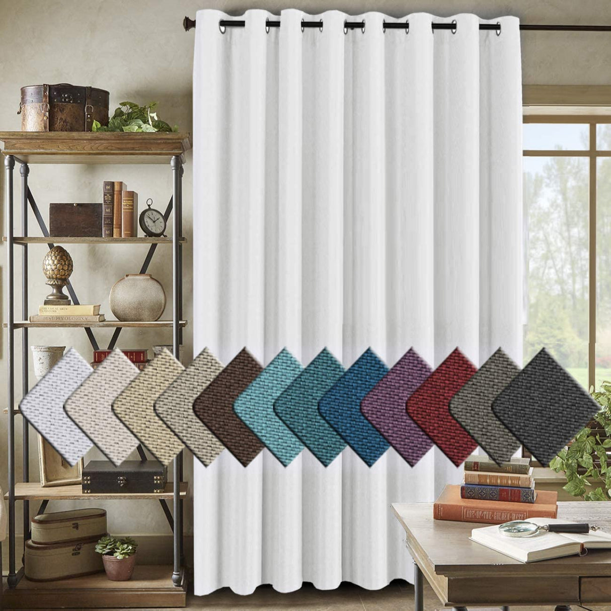 PrimeBeau Faux Linen Room Darkening/Room Dividing Curtain Draper Extra Wide & Long
