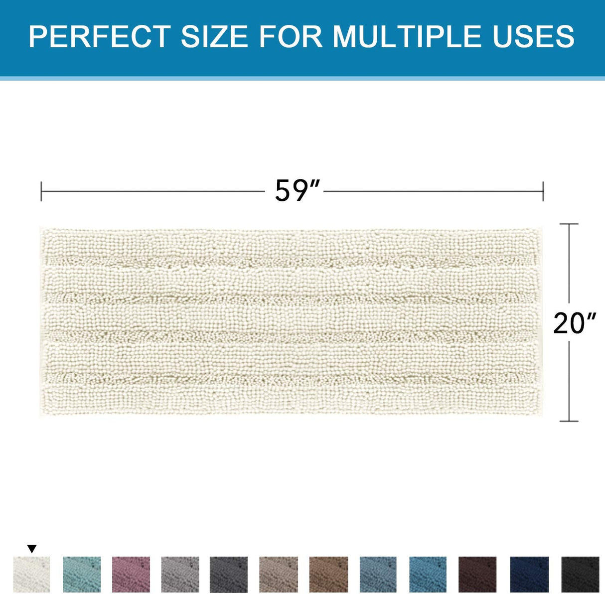 PrimeBeau Luxury Chenille Striped Bath Mats Set | Ultra Thick & Absorbent Non Slip Rugs 59“ x 20"