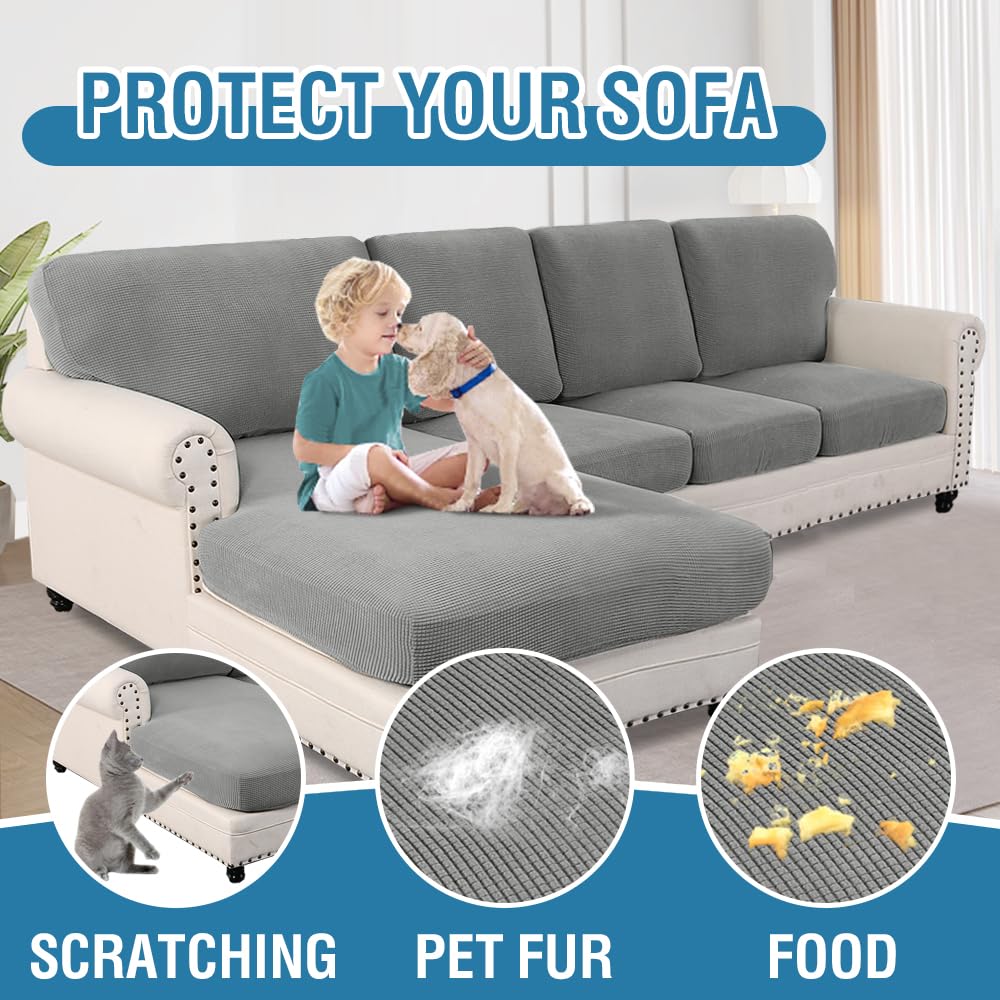 PrimeBeau 2024 New Sectional Couch Covers 8 Pieces Stretch Sofa Covers for Sectional Sofa Set Separate L Shaped Couch Cover for Both Left/Right Couch (Seat and Back: 1 Chaise for Sofa)
