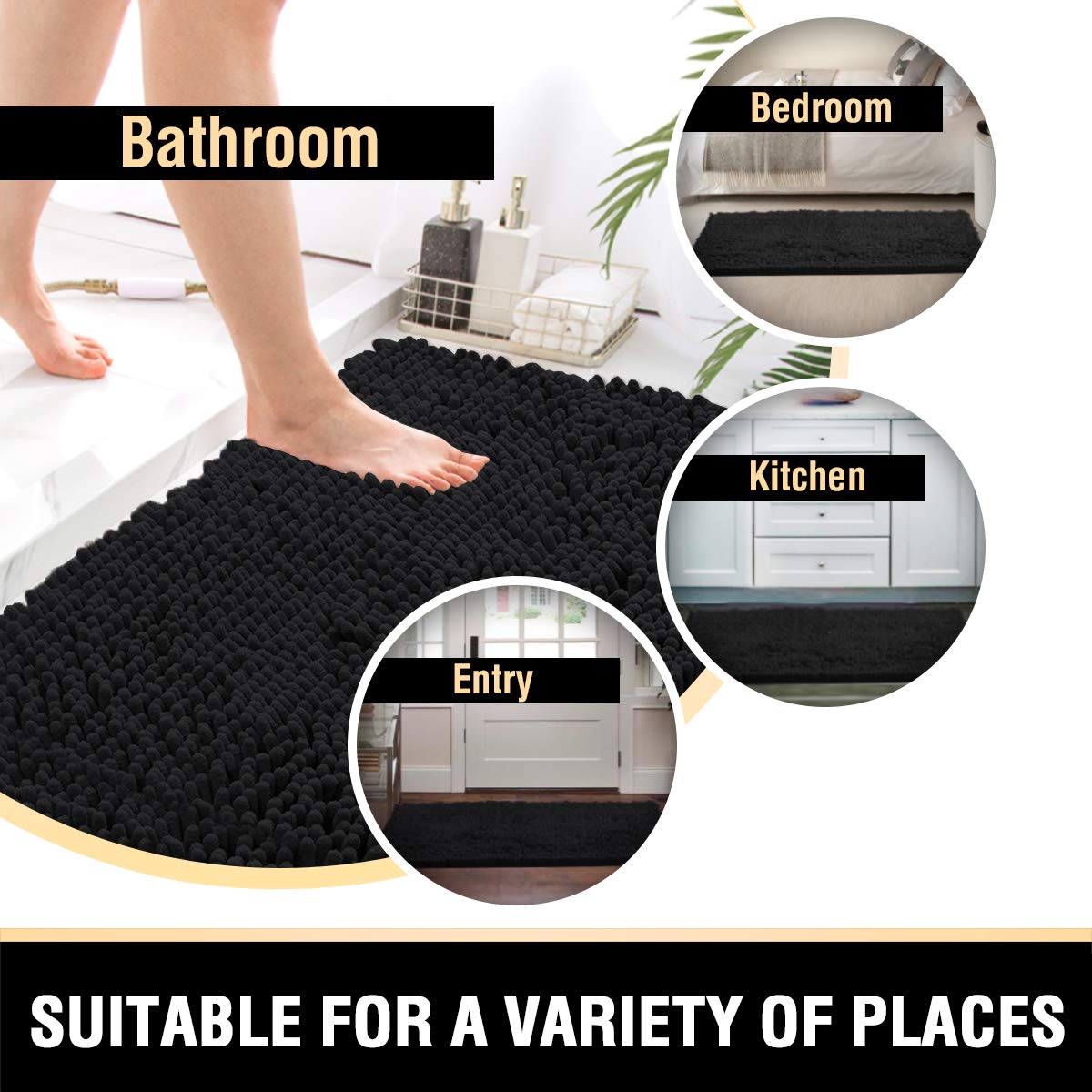 Bathroom Rugs Bath Mats for Bathroom Non Slip Luxury Chenille Bathroom Runner Rug Extra Soft