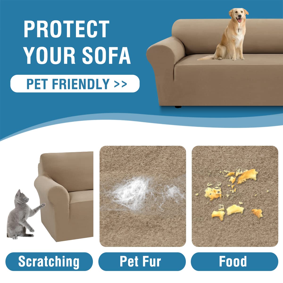 PrimeBeau 2023 Version Sofa Cover 1-Piece Stretch Couch Covers for 3 and 4 Cushions Couch Sofa Cover Spandex Non Slip Soft Form Fit Furniture Protector with Elastic Bottom