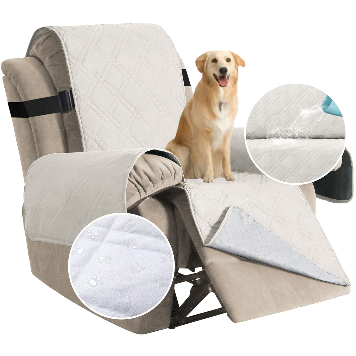 H.VERSAILTEX Waterproof Recliner Chair Cover Non Slip Recliner Cover Stay in Place Washable Recliner Covers for Large Recliner Ideal Recliner Slipcovers for Pets (Oversized Recliner, Off White)