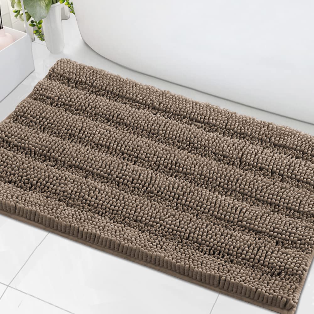 PrimeBeau Luxury Chenille Striped Bath Mats Set | Ultra Thick & Absorbent Non Slip Rugs 24“ x 36"