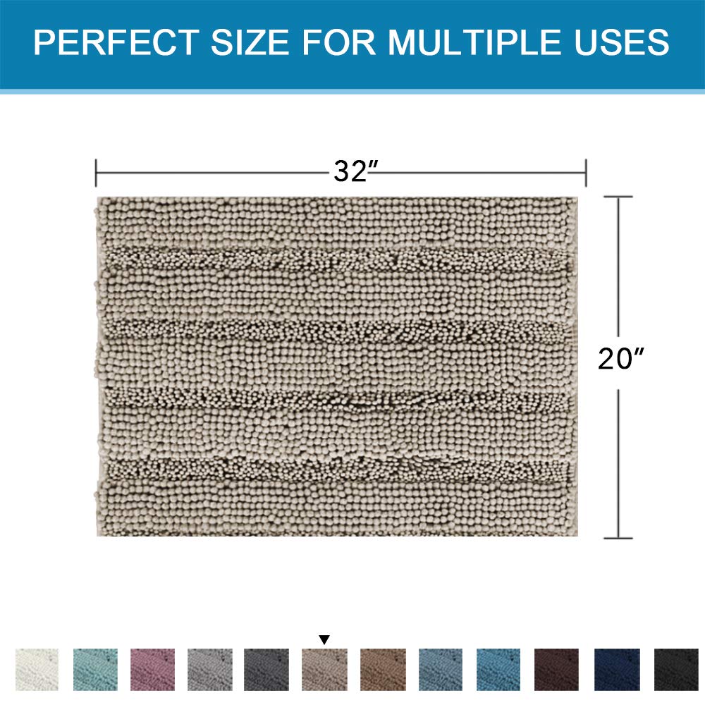 PrimeBeau Luxury Chenille Striped Bath Mats Set | Ultra Thick & Absorbent Non Slip Rugs 20“ x 32"