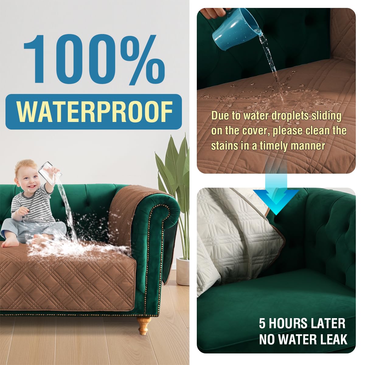 PrimeBeau 100% Waterproof Oversized Armchair Couch Covers Traditional Chesterfield Sofa Covers with Extra Long Armrest Cover Waterproof and Washable Thick Couch Cover for Dogs (1 Piece)