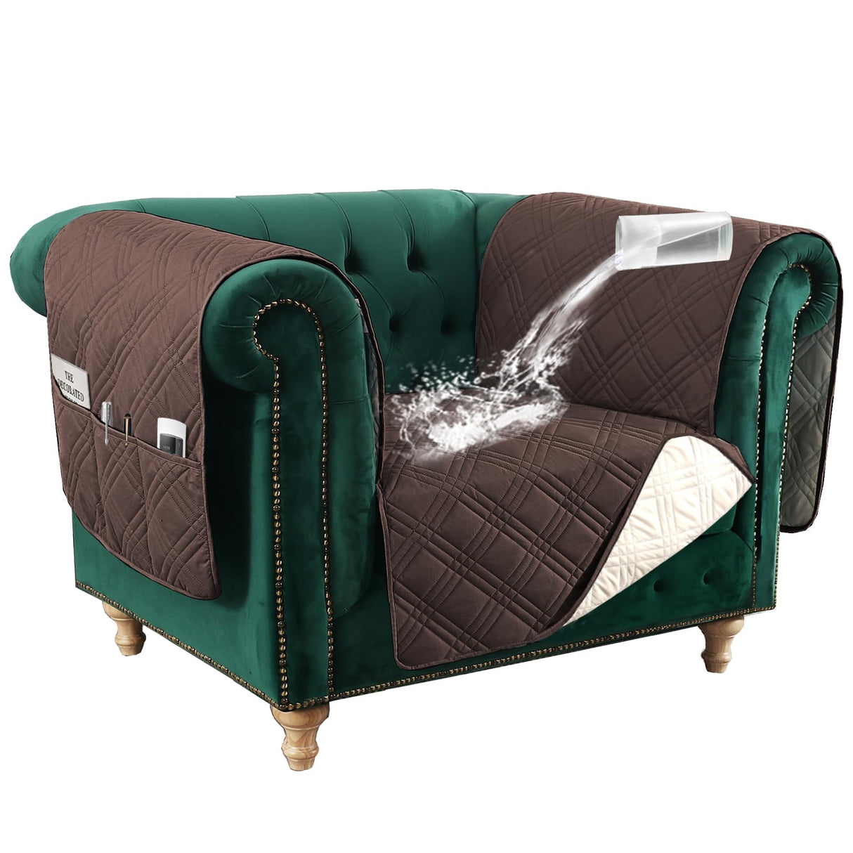 PrimeBeau 100% Waterproof Oversized Armchair Couch Covers Traditional Chesterfield Sofa Covers with Extra Long Armrest Cover Waterproof and Washable Thick Couch Cover for Dogs (1 Piece)