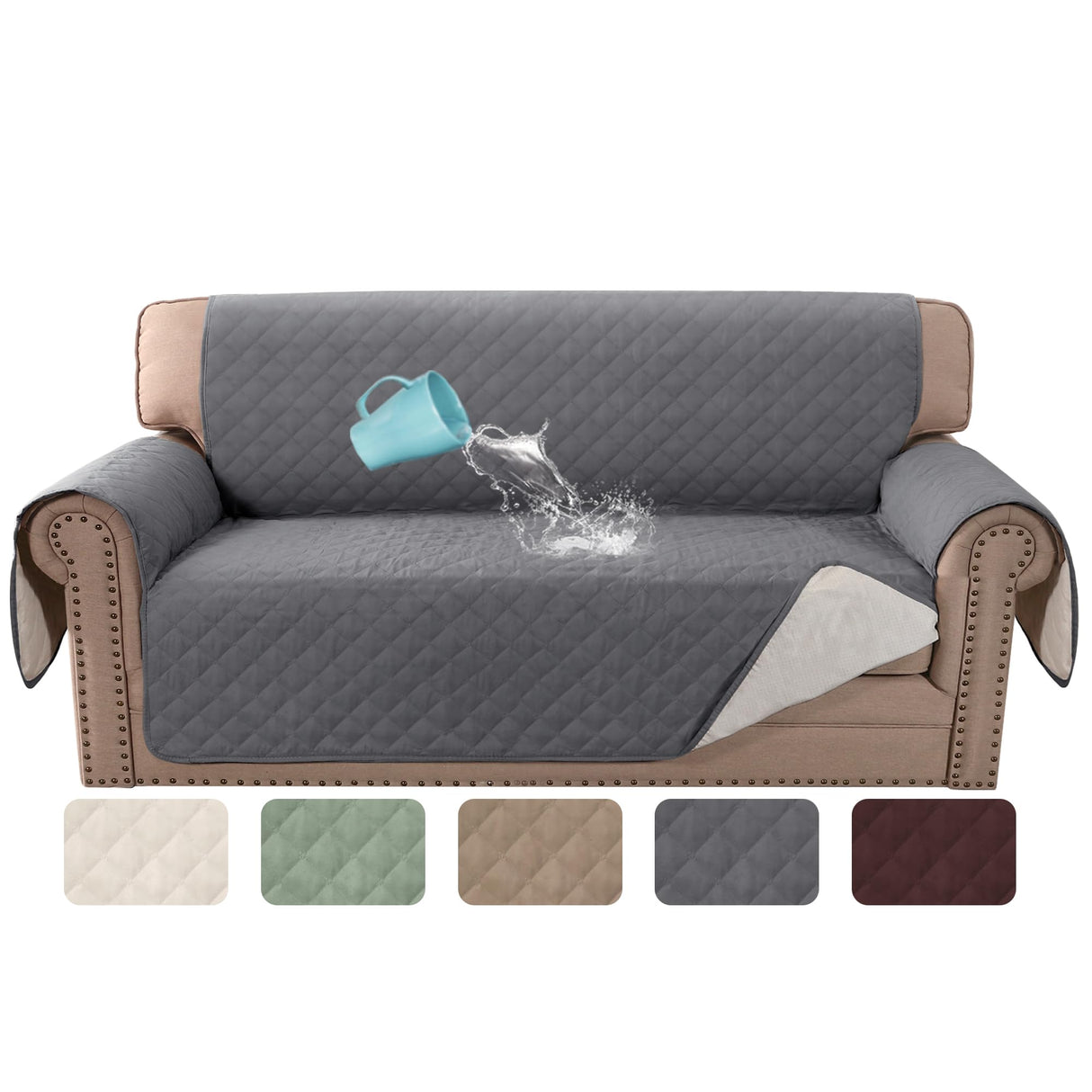 PrimeBeau 100% Waterproof Loveseat Slipcover Furniture Protector for Pets Kids with Non-Skid Backing, Unique Decor and Easy Care