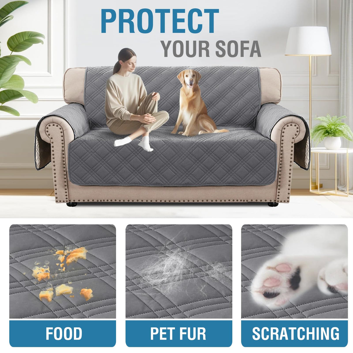 PrimeBeau 100% Waterproof Loveseat Covers Washable,Thick Soft Couch Cover for Dogs with Elastic Straps (Loveseat, Diamond Shape)