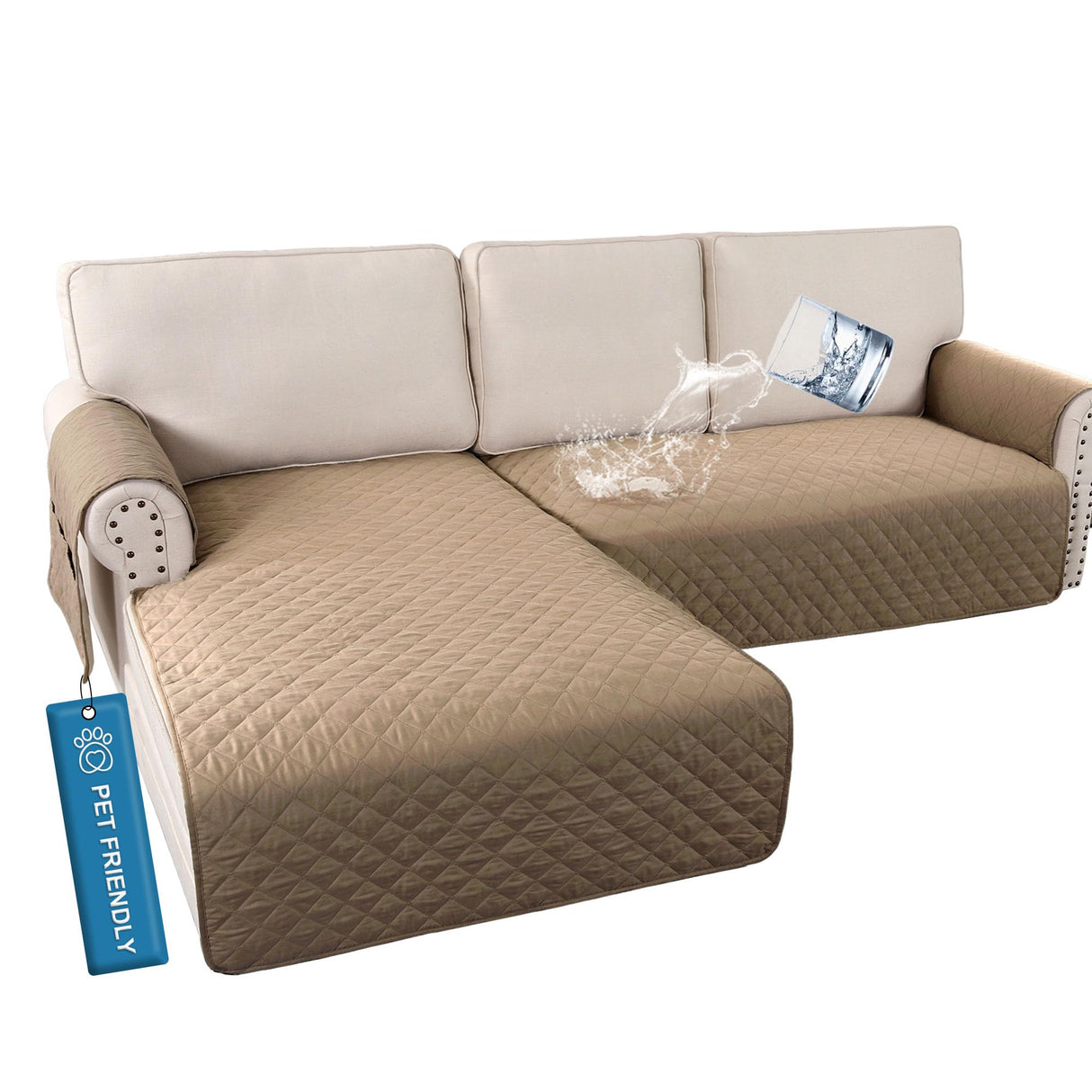 PrimeBeau 2 Piece L Shaped Couch Covers for Sectional Loveseat Couch Cover with Chaise Lounge 100% Waterproof Furniture Covers for Pets