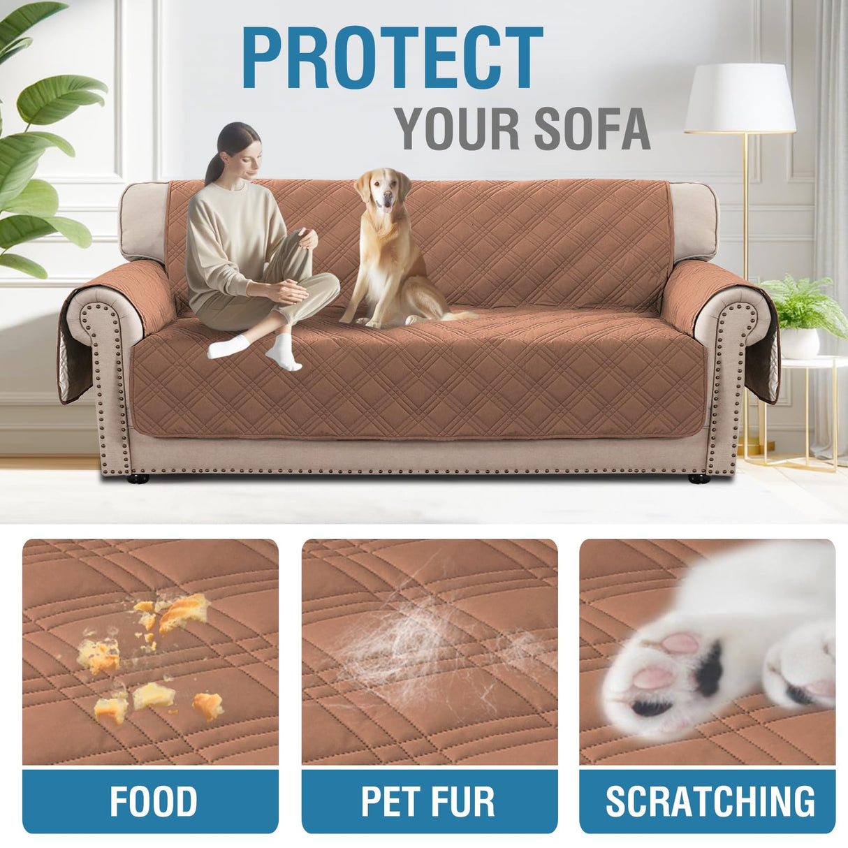 PrimeBeau 100% Waterproof Sofa Covers Washable,Thick Soft Couch Cover for Dogs with Elastic Straps (Sofa & Oversize Sofa, Diamond Shape)