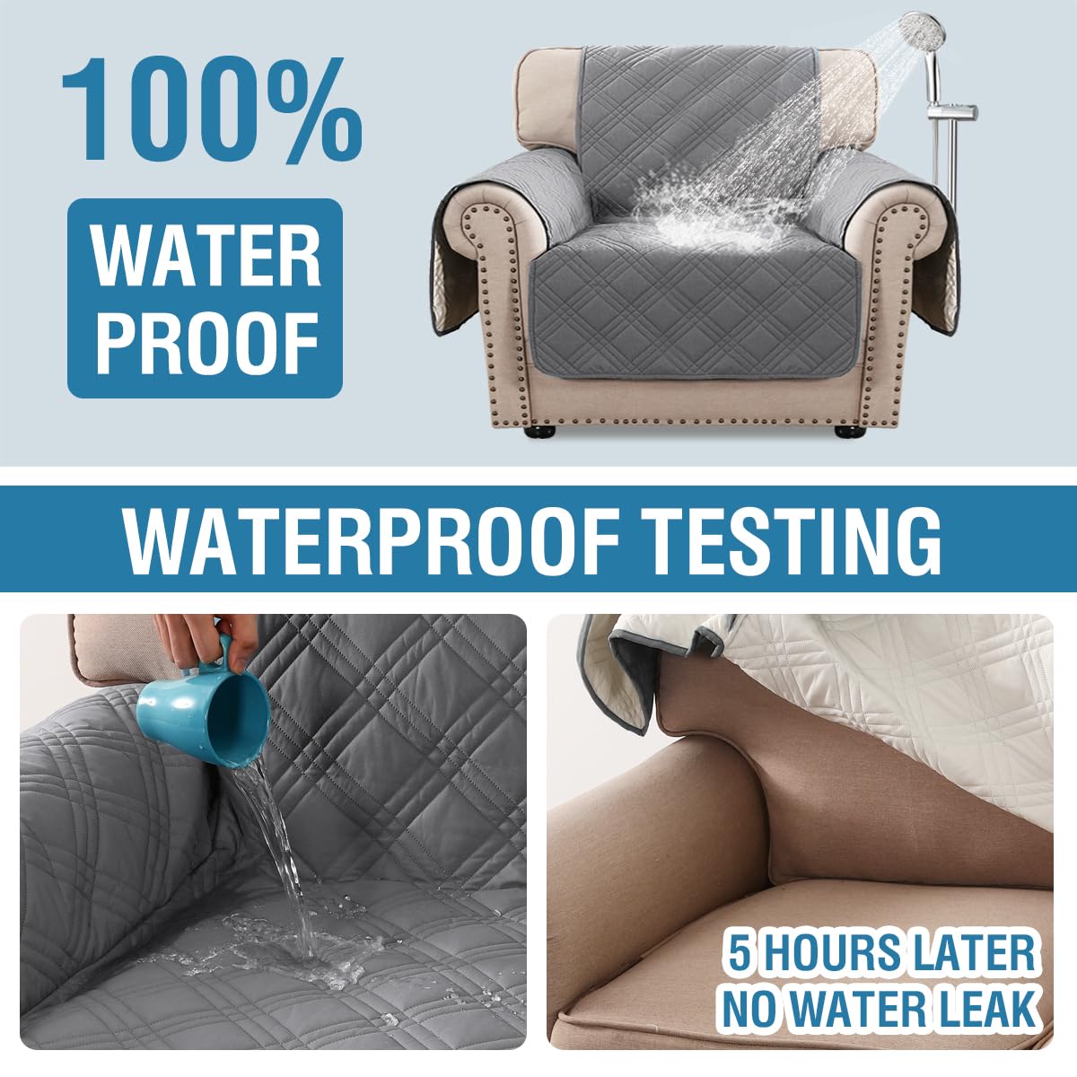 PrimeBeau 100% Waterproof Armchair Covers Washable,Thick Soft Couch Cover for Dogs with Elastic Straps (Armchair, Diamond Shape)