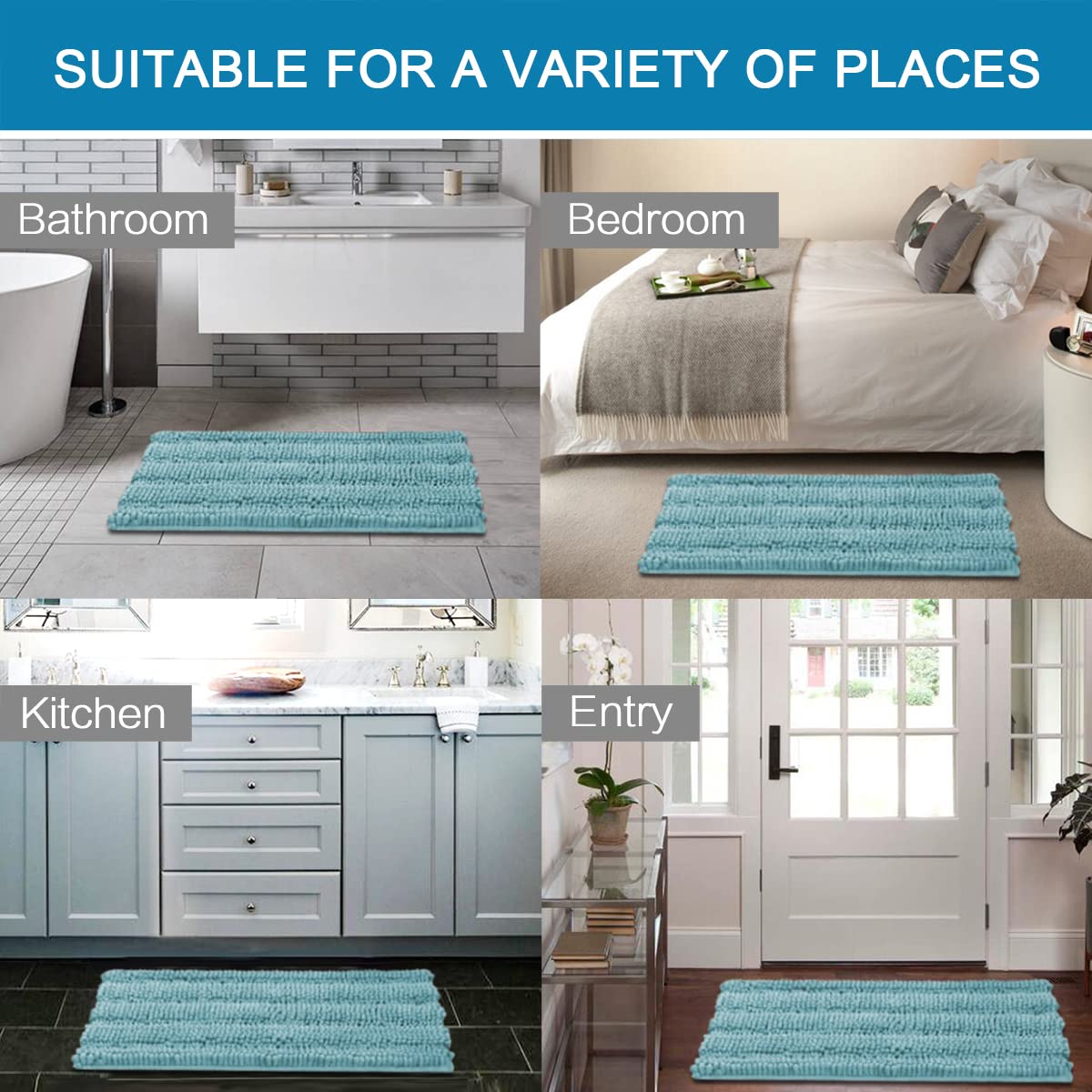 PrimeBeau Luxury Chenille Striped Bath Mats Set | Ultra Thick & Absorbent Non Slip Rugs 20“ x 32"