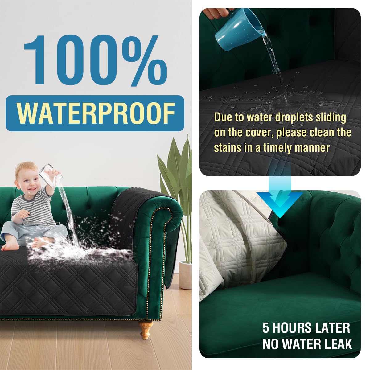 PrimeBeau 100% Waterproof Loveseat Couch Covers Traditional Chesterfield Sofa Covers with Extra Long Armrest Cover Waterproof and Washable Thick Couch Cover for Dogs (1 Piece)