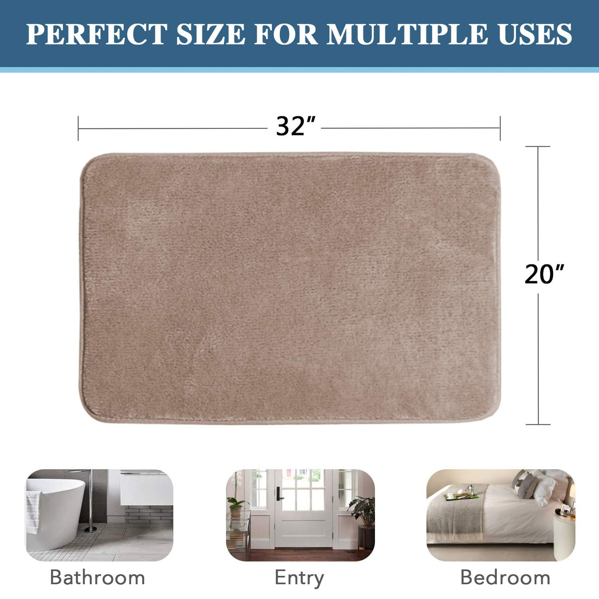 PrimeBeau Luxurious Memory Foam Bath Mat - Super Soft Microfiber Rugs, Water Absorbent, Machine Washable (1 Piece)