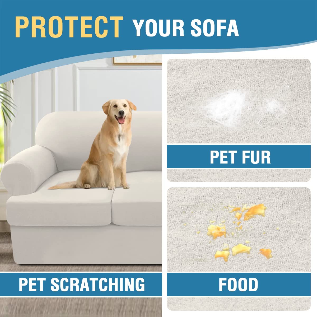 PrimeBeau 4 Pieces T Cushion Sofa Slipcovers Couch Cover for 3 Cushion Couch Non Slip Super Stretch Soft Washable Furniture Protector with 3 Individual T Cushion Covers