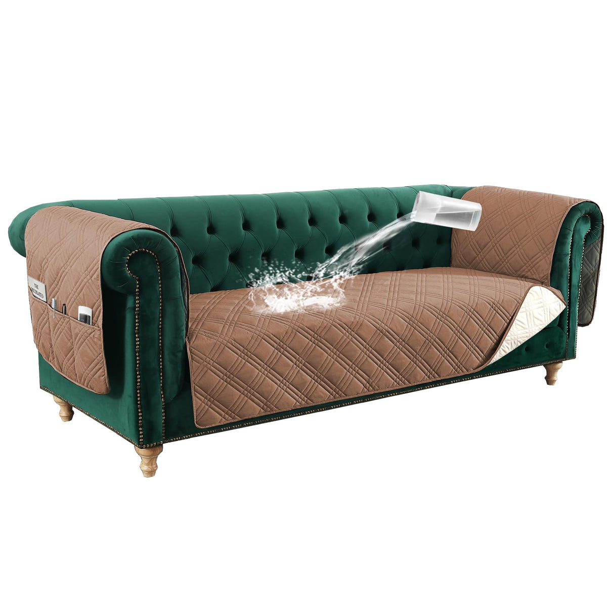 PrimeBeau 100% Waterproof Sofa & Oversize Sofa Covers Traditional Chesterfield Sofa Covers with Extra Long Armrest Cover Waterproof and Washable Thick Couch Cover for Dogs (1 Piece)