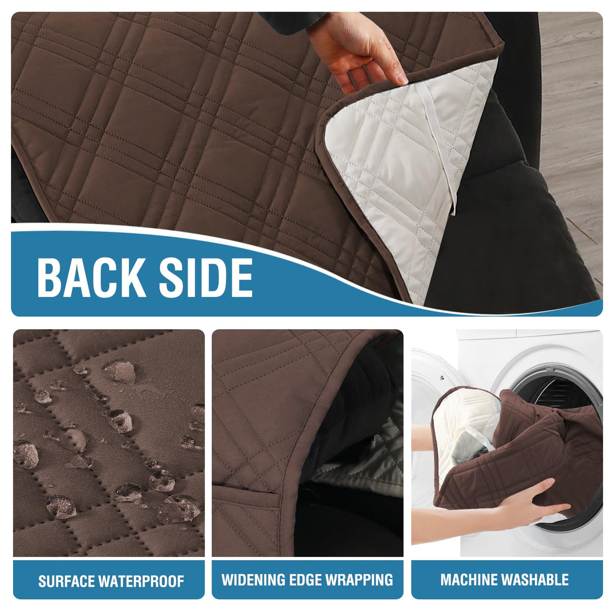 H.VERSAILTEX 100% Waterproof Reclining Couch Covers 1-Piece Reversible Recliner Chair Covers Furniture Protector with Elastic Straps for Pets Kids Sitting Width Up to 23" (Recliner, Brown/Beige)