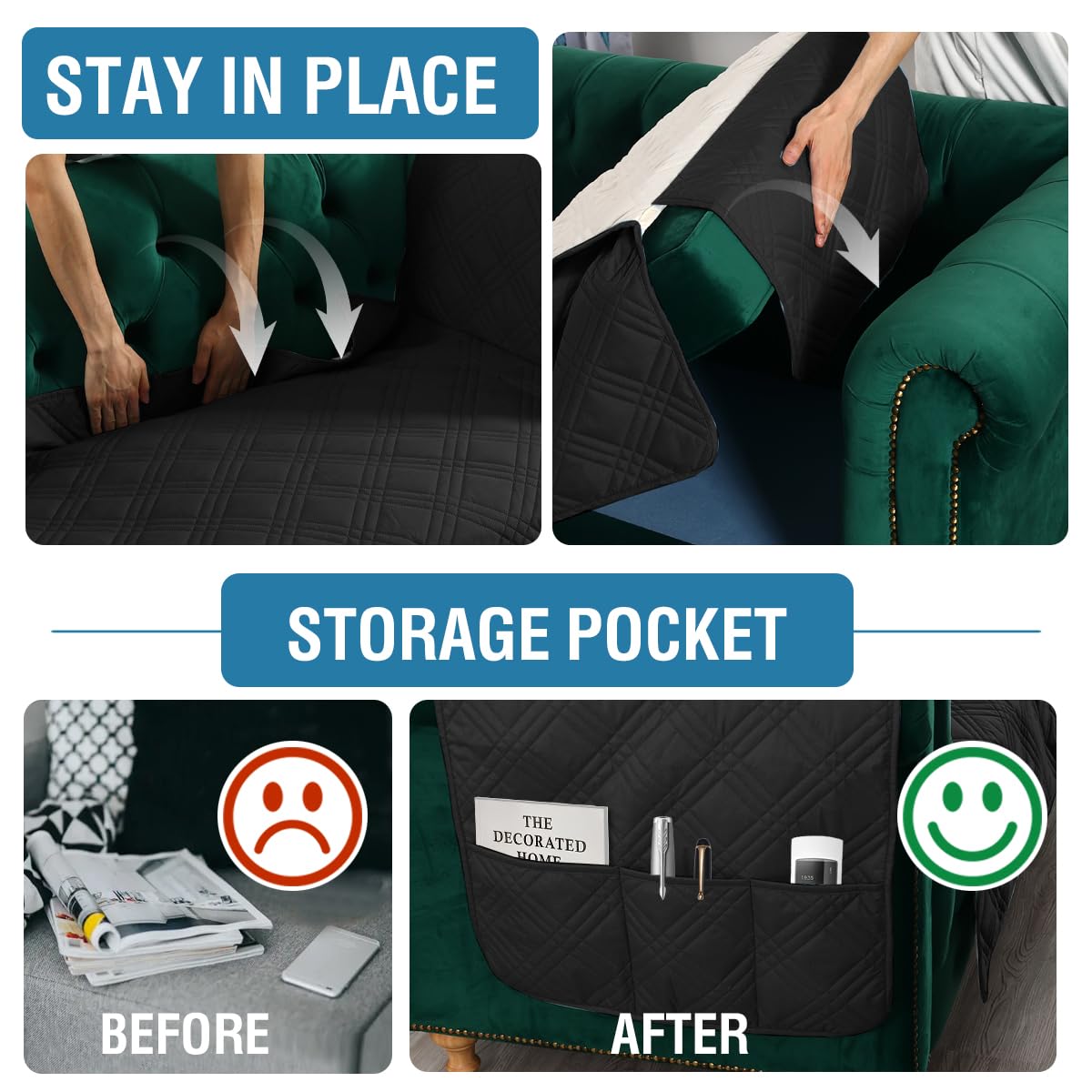 PrimeBeau 100% Waterproof Oversized Armchair Couch Covers Traditional Chesterfield Sofa Covers with Extra Long Armrest Cover Waterproof and Washable Thick Couch Cover for Dogs (1 Piece)