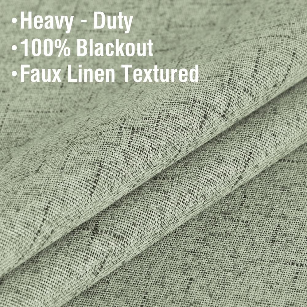 H.VERSAILTEX Primitive Linen Curtains 100% Blackout Curtain Drapes Burlap Fabric Curtains with White Thermal Insulated Liner, Grommet Top Curtains Living Room/Bedroom (2 Panels, 42 x 54 Inch, Sage)