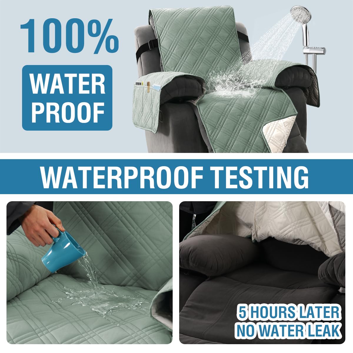 H.VERSAILTEX 100% Waterproof Recliner Cover 1-Piece Reversible Lazy Boy Recliner Chair Covers Furniture Protector with Elastic Straps for Pets Kids Sitting Width Up to 23" (Recliner, Lily Pad/Beige)