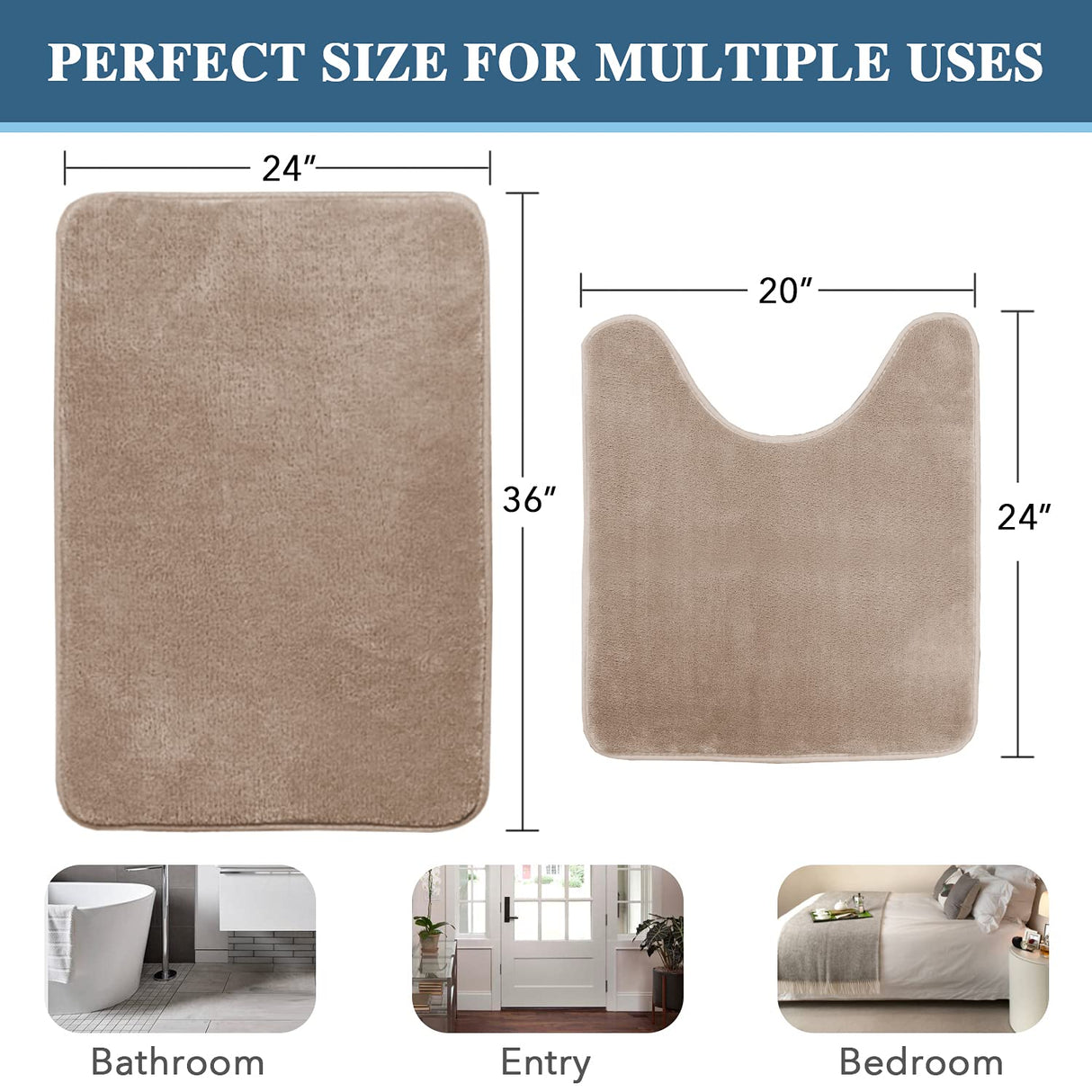 PrimeBeau Luxurious Memory Foam Bath Mat, Flannel Velvety Bath Mat Luxury Extra Soft and Absorbent Non Slip Rugs(Set of 2)