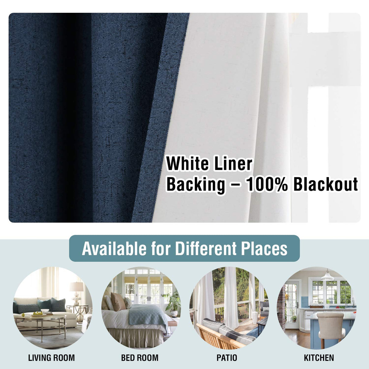 H.VERSAILTEX Linen Blackout Curtains 72 Inches Long 100% Absolutely Blackout Thermal Insulated Textured Linen Look Curtain Draperies Anti-Rust Grommet, Energy Saving with White Liner, 2 Panels, Navy