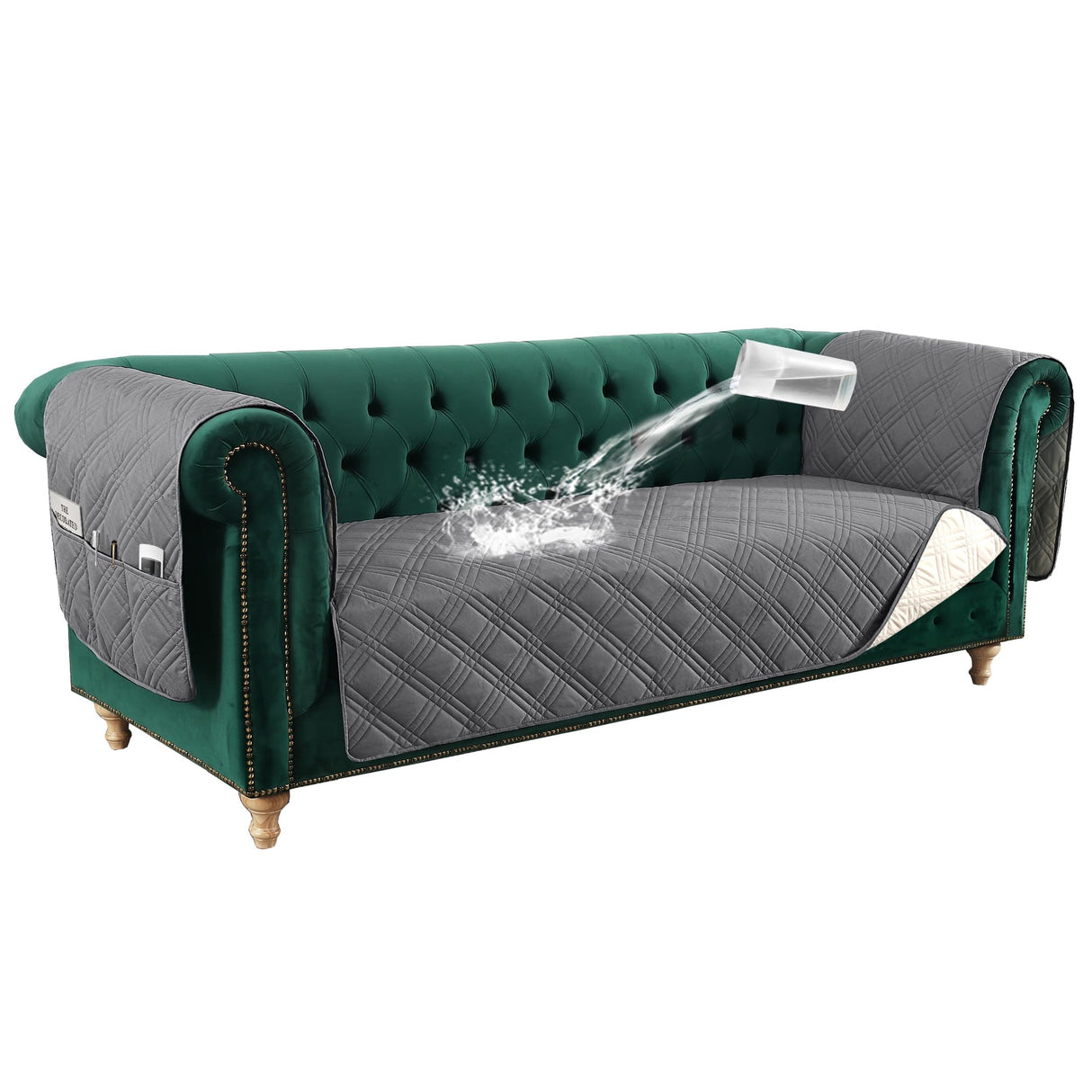 PrimeBeau 100% Waterproof Sofa & Oversize Sofa Covers Traditional Chesterfield Sofa Covers with Extra Long Armrest Cover Waterproof and Washable Thick Couch Cover for Dogs (1 Piece)