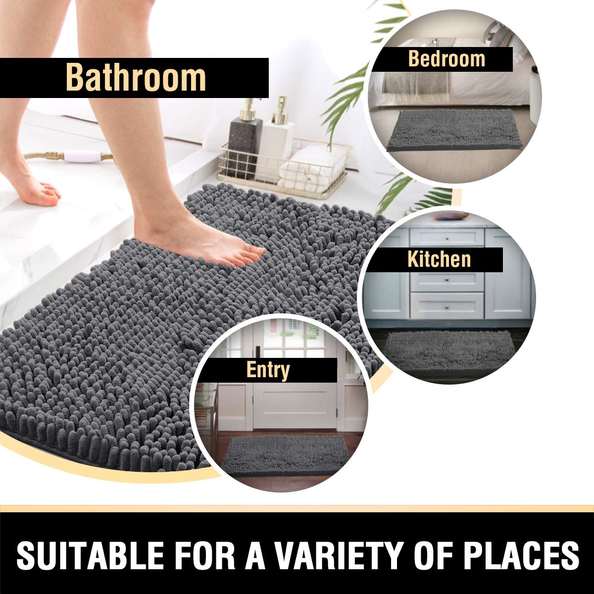 PrimeBeau Luxury Chenille U Shaped Bathroom Rug Sets -Absorbent,Washable,Dry Fast Area Carpet Mats 2 Pieces