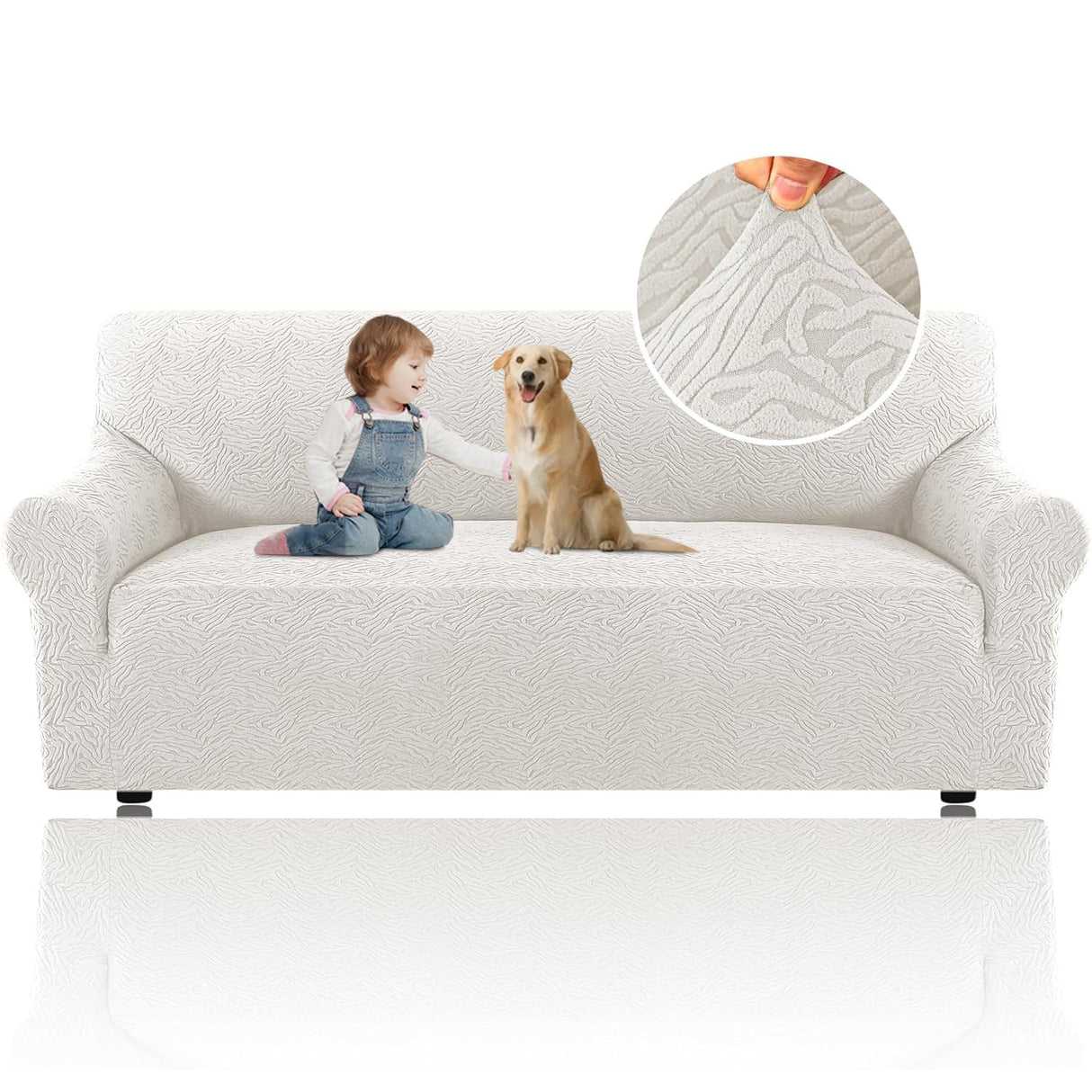 H.VERSAILTEX 2024 Newest Jacquard Couch Covers for 3 Cushion Couch 1 Piece Stretch Sofa Covers Furniture Protector Anti-Slip Soft Thickened Dogs Slipcovers Washable Leopard Pattern(Sofa, Pale Oak)