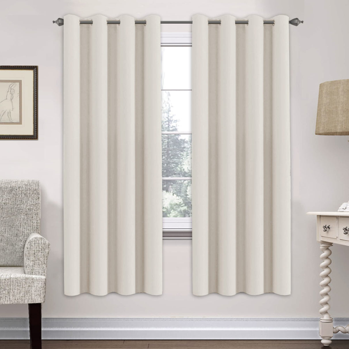 PrimeBeau Blackout Essential Grommet Thermal Curtain 2 Panels, W52" Long