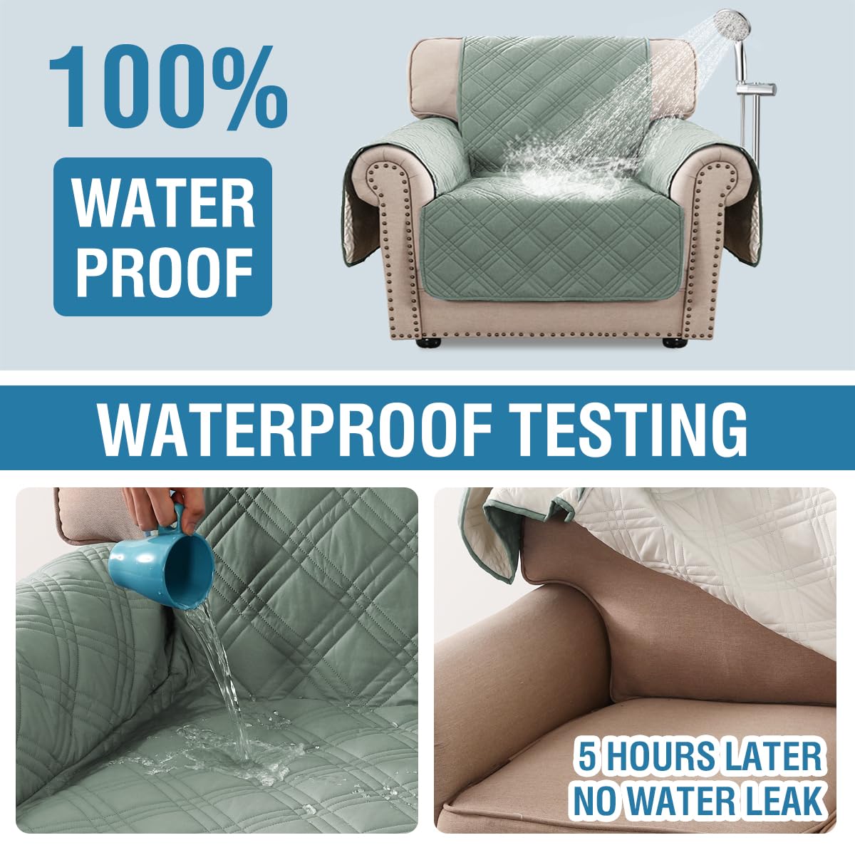 PrimeBeau 100% Waterproof Armchair Covers Washable,Thick Soft Couch Cover for Dogs with Elastic Straps (Armchair, Diamond Shape)