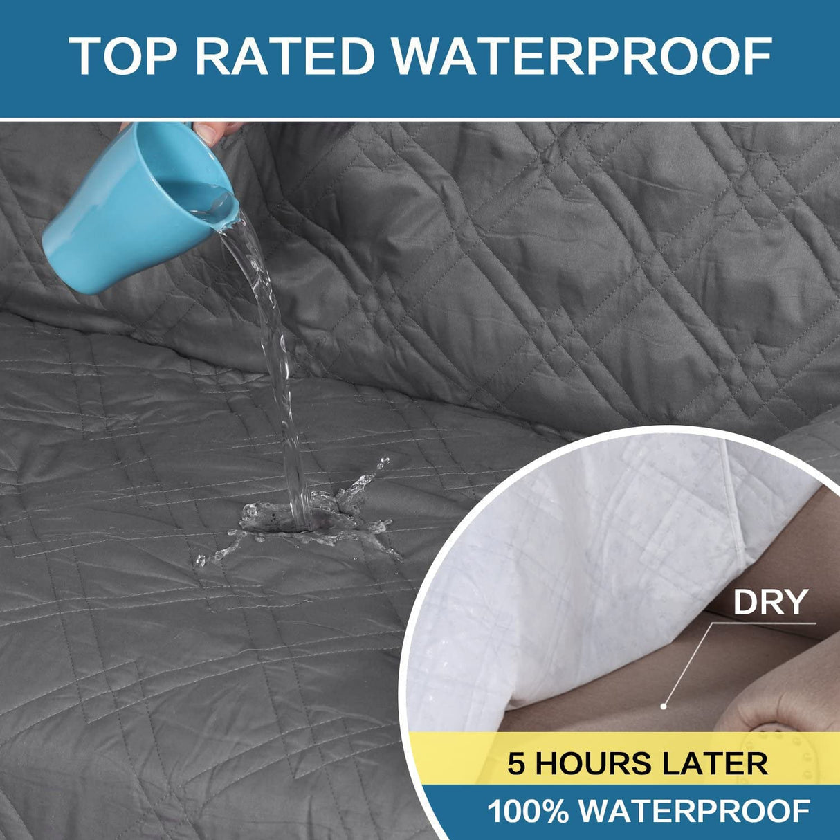 PrimeBeau 100% Waterproof Sofa Cover Protector | Couch Slipcover for 3 Cushion Couch | Non Slip Backing, Adjustable Strap | 5-Layers Material | Fits Seat Width up to 68"