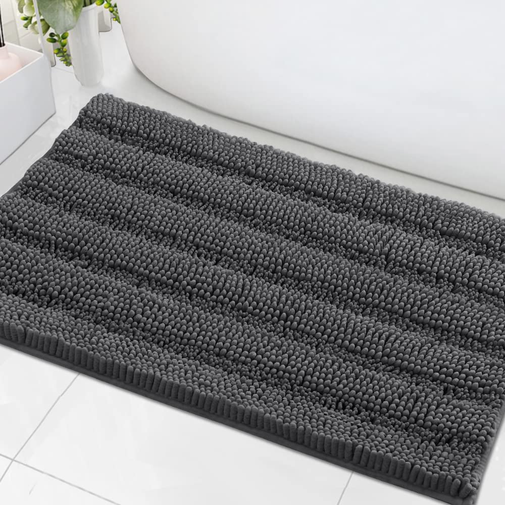 PrimeBeau Luxury Chenille Striped Bath Mats Set | Ultra Thick & Absorbent Non Slip Rugs 24“ x 36"