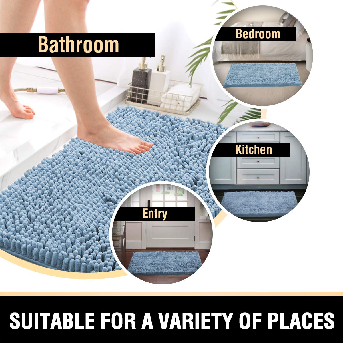 PrimeBeau Luxury Chenille U Shaped Bathroom Rug Sets -Absorbent,Washable,Dry Fast Area Carpet Mats 2 Pieces