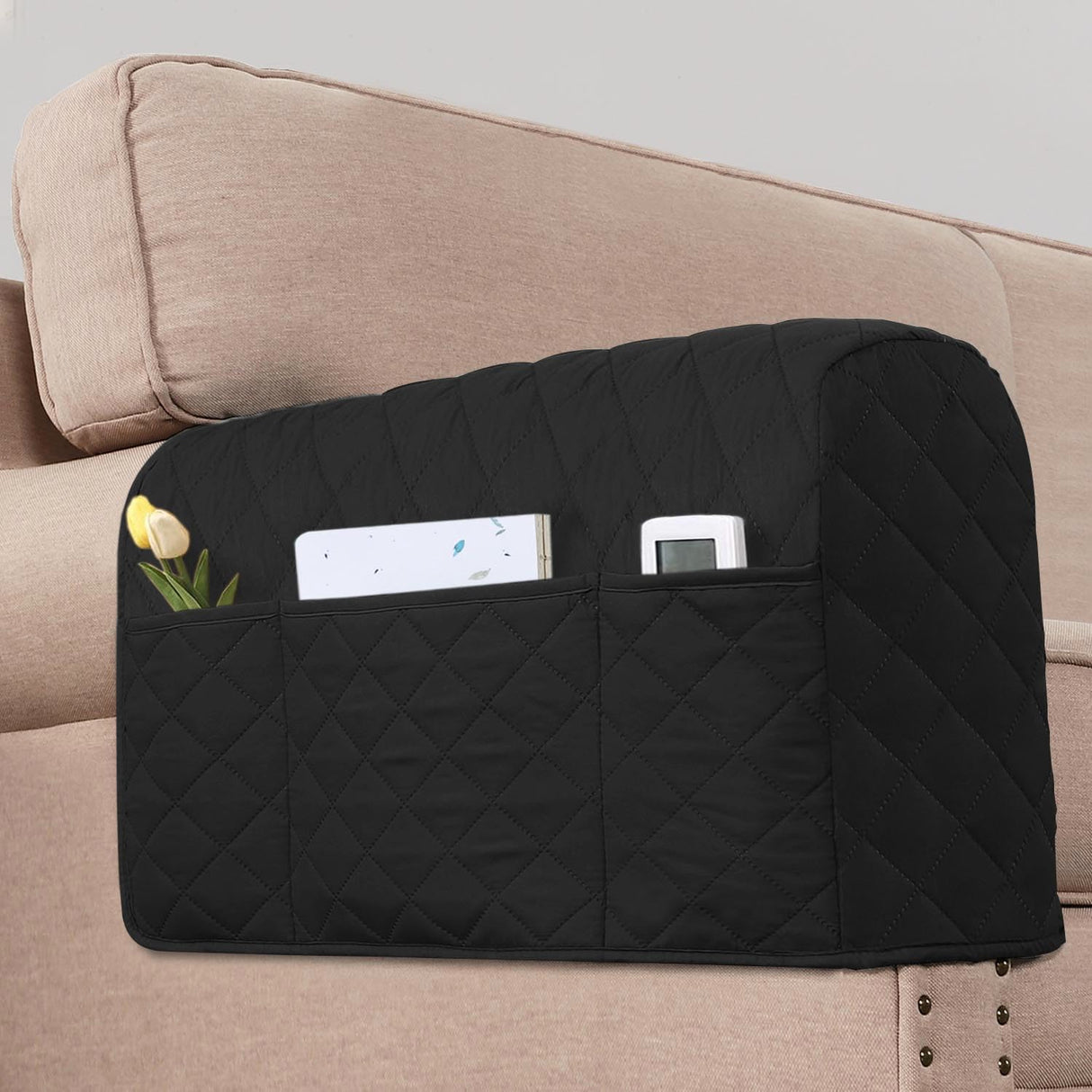 PrimeBeau Armrest Covers for Sofa Water Resistant Couch Arm Covers Remote Control Holder Sofa Armrest Organizer for Magazine, Tablet, Phone, iPad(Set of 2)