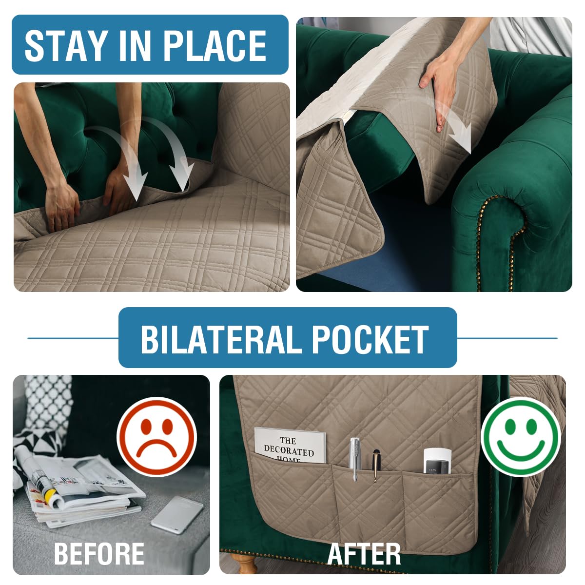 PrimeBeau 100% Waterproof Sofa & Oversize Sofa Covers Traditional Chesterfield Sofa Covers with Extra Long Armrest Cover Waterproof and Washable Thick Couch Cover for Dogs (1 Piece)