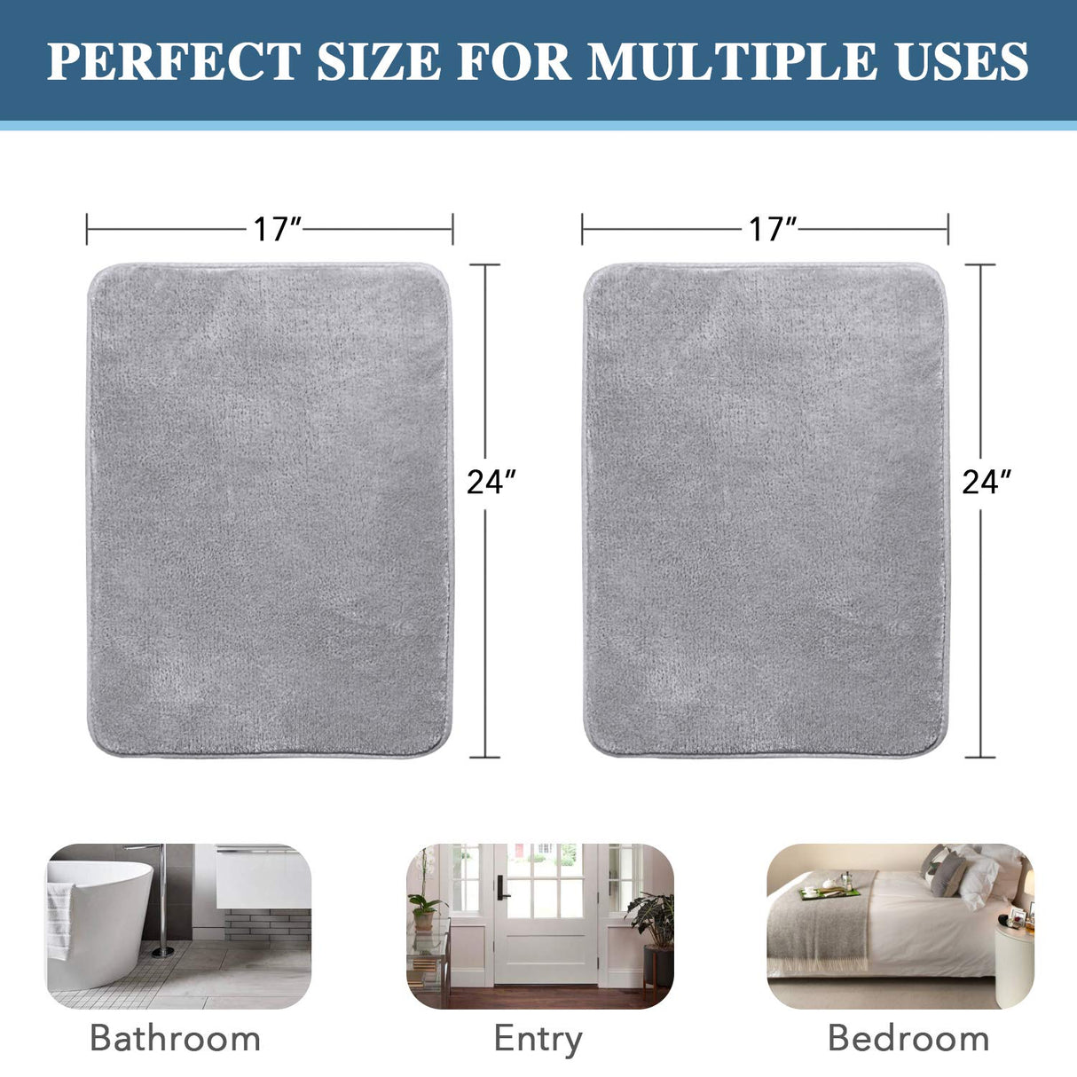 PrimeBeau Luxurious Memory Foam Bath Mat - Super Soft Microfiber Rugs, Water Absorbent, Machine Washable (1 Piece)